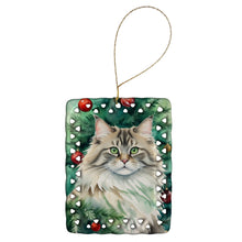 Load image into Gallery viewer, Siberian Cat By the Christmas Tree Porcelain Ornament