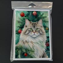 Load image into Gallery viewer, Siberian Cat By the Christmas Tree Greeting Cards - Blank Note Cards – 8-Pack of Artist-Designed Cards with Envelopes
