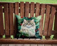 Load image into Gallery viewer, Siberian Cat By the Christmas Tree Throw Pillow - 14x14 Decorative Pillow – Art for Your Home &amp; Patio