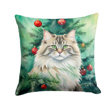Load image into Gallery viewer, Siberian Cat By the Christmas Tree Throw Pillow - 14x14 Decorative Pillow – Art for Your Home &amp; Patio