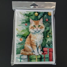 Load image into Gallery viewer, Skookum Cat By the Christmas Tree Greeting Cards - Blank Note Cards – 8-Pack of Artist-Designed Cards with Envelopes