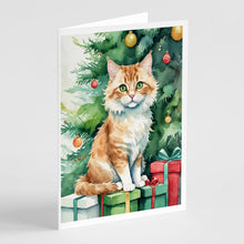 Load image into Gallery viewer, Skookum Cat By the Christmas Tree Greeting Cards - Blank Note Cards – 8-Pack of Artist-Designed Cards with Envelopes