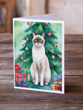 Load image into Gallery viewer, Snowshoe Cat By the Christmas Tree Greeting Cards - Blank Note Cards – 8-Pack of Artist-Designed Cards with Envelopes