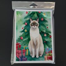 Load image into Gallery viewer, Snowshoe Cat By the Christmas Tree Greeting Cards - Blank Note Cards – 8-Pack of Artist-Designed Cards with Envelopes