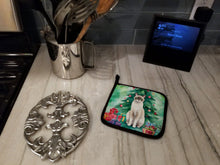 Load image into Gallery viewer, Snowshoe Cat By the Christmas Tree Pot Holders - Set of 2 Decorative Kitchen Helpers | Made in the USA