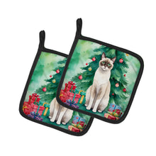 Load image into Gallery viewer, Snowshoe Cat By the Christmas Tree Pot Holders - Set of 2 Decorative Kitchen Helpers | Made in the USA