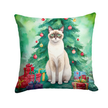 Load image into Gallery viewer, Snowshoe Cat By the Christmas Tree Throw Pillow - 14x14 Decorative Pillow – Art for Your Home &amp; Patio