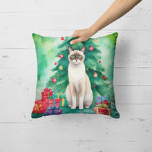 Load image into Gallery viewer, Snowshoe Cat By the Christmas Tree Throw Pillow