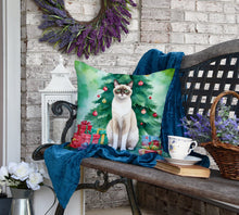 Load image into Gallery viewer, Snowshoe Cat By the Christmas Tree Throw Pillow