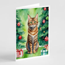 Load image into Gallery viewer, Sokoke Cat By the Christmas Tree Greeting Cards - Blank Note Cards – 8-Pack of Artist-Designed Cards with Envelopes