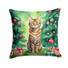 Load image into Gallery viewer, Sokoke Cat By the Christmas Tree Throw Pillow - 14x14 Decorative Pillow – Art for Your Home &amp; Patio