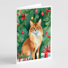 Load image into Gallery viewer, Somali Cat By the Christmas Tree Greeting Cards - Blank Note Cards – 8-Pack of Artist-Designed Cards with Envelopes