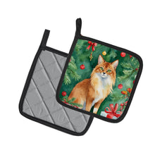Load image into Gallery viewer, Somali Cat By the Christmas Tree Pot Holders - Set of 2 Decorative Kitchen Helpers | Made in the USA