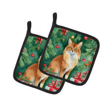 Load image into Gallery viewer, Somali Cat By the Christmas Tree Pot Holders - Set of 2 Decorative Kitchen Helpers | Made in the USA