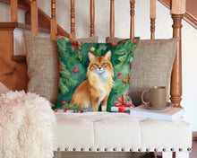 Load image into Gallery viewer, Somali Cat By the Christmas Tree Throw Pillow - 14x14 Decorative Pillow – Art for Your Home &amp; Patio