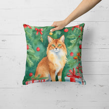 Load image into Gallery viewer, Somali Cat By the Christmas Tree Throw Pillow