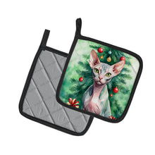 Load image into Gallery viewer, Sphynx Cat By the Christmas Tree Pot Holders - Set of 2 Decorative Kitchen Helpers | Made in the USA