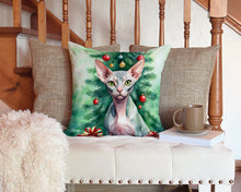 Load image into Gallery viewer, Sphynx Cat By the Christmas Tree Throw Pillow - 14x14 Decorative Pillow – Art for Your Home &amp; Patio