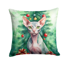 Load image into Gallery viewer, Sphynx Cat By the Christmas Tree Throw Pillow