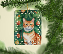 Load image into Gallery viewer, Suphalak Cat By the Christmas Tree Porcelain Ornament