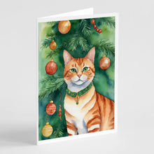 Load image into Gallery viewer, Suphalak Cat By the Christmas Tree Greeting Cards - Blank Note Cards – 8-Pack of Artist-Designed Cards with Envelopes
