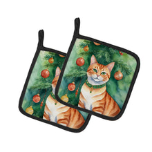 Load image into Gallery viewer, Suphalak Cat By the Christmas Tree Pot Holders - Set of 2 Decorative Kitchen Helpers | Made in the USA