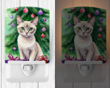 Load image into Gallery viewer, Thai Lilac Cat By the Christmas Tree Ceramic Night Light