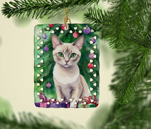 Load image into Gallery viewer, Thai Lilac Cat By the Christmas Tree Porcelain Ornament