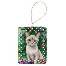 Load image into Gallery viewer, Thai Lilac Cat By the Christmas Tree Porcelain Ornament