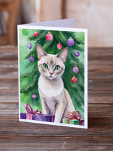 Load image into Gallery viewer, Thai Lilac Cat By the Christmas Tree Greeting Cards - Blank Note Cards – 8-Pack of Artist-Designed Cards with Envelopes
