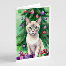 Load image into Gallery viewer, Thai Lilac Cat By the Christmas Tree Greeting Cards - Blank Note Cards – 8-Pack of Artist-Designed Cards with Envelopes