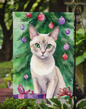 Load image into Gallery viewer, Thai Lilac Cat Christmas Garden Flag - Cat by the Christmas Tree - Cat-Themed Holiday Yard Decor
