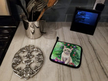Load image into Gallery viewer, Thai Lilac Cat By the Christmas Tree Pot Holders - Set of 2 Decorative Kitchen Helpers | Made in the USA