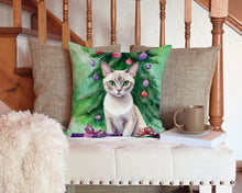Load image into Gallery viewer, Thai Lilac Cat By the Christmas Tree Throw Pillow - 14x14 Decorative Pillow – Art for Your Home &amp; Patio
