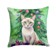 Load image into Gallery viewer, Thai Lilac Cat By the Christmas Tree Throw Pillow - 14x14 Decorative Pillow – Art for Your Home &amp; Patio