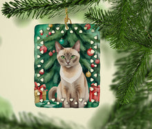 Load image into Gallery viewer, Tonkinese Cat By the Christmas Tree Porcelain Ornament