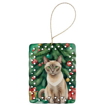 Load image into Gallery viewer, Tonkinese Cat By the Christmas Tree Porcelain Ornament
