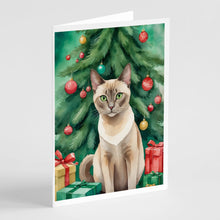 Load image into Gallery viewer, Tonkinese Cat By the Christmas Tree Greeting Cards - Blank Note Cards – 8-Pack of Artist-Designed Cards with Envelopes