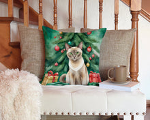 Load image into Gallery viewer, Tonkinese Cat By the Christmas Tree Throw Pillow - 14x14 Decorative Pillow – Art for Your Home &amp; Patio