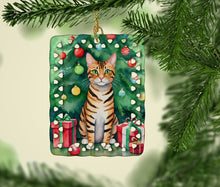 Load image into Gallery viewer, Toyger Cat By the Christmas Tree Porcelain Ornament