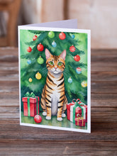 Load image into Gallery viewer, Toyger Cat By the Christmas Tree Greeting Cards - Blank Note Cards – 8-Pack of Artist-Designed Cards with Envelopes