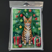 Load image into Gallery viewer, Toyger Cat By the Christmas Tree Greeting Cards - Blank Note Cards – 8-Pack of Artist-Designed Cards with Envelopes