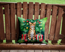 Load image into Gallery viewer, Toyger Cat By the Christmas Tree Throw Pillow - 14x14 Decorative Pillow – Art for Your Home &amp; Patio