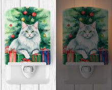 Load image into Gallery viewer, Turkish Angora Cat By the Christmas Tree Ceramic Night Light