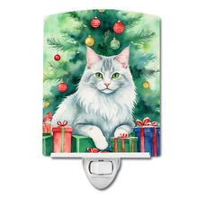 Load image into Gallery viewer, Turkish Angora Cat By the Christmas Tree Ceramic Night Light