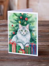 Load image into Gallery viewer, Turkish Angora Cat By the Christmas Tree Greeting Cards - Blank Note Cards – 8-Pack of Artist-Designed Cards with Envelopes