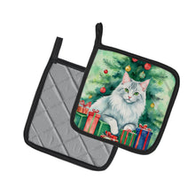 Load image into Gallery viewer, Turkish Angora Cat By the Christmas Tree Pot Holders - Set of 2 Decorative Kitchen Helpers | Made in the USA