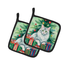Load image into Gallery viewer, Turkish Angora Cat By the Christmas Tree Pot Holders - Set of 2 Decorative Kitchen Helpers | Made in the USA