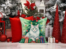 Load image into Gallery viewer, Turkish Angora Cat By the Christmas Tree Throw Pillow