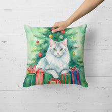 Load image into Gallery viewer, Turkish Angora Cat By the Christmas Tree Throw Pillow